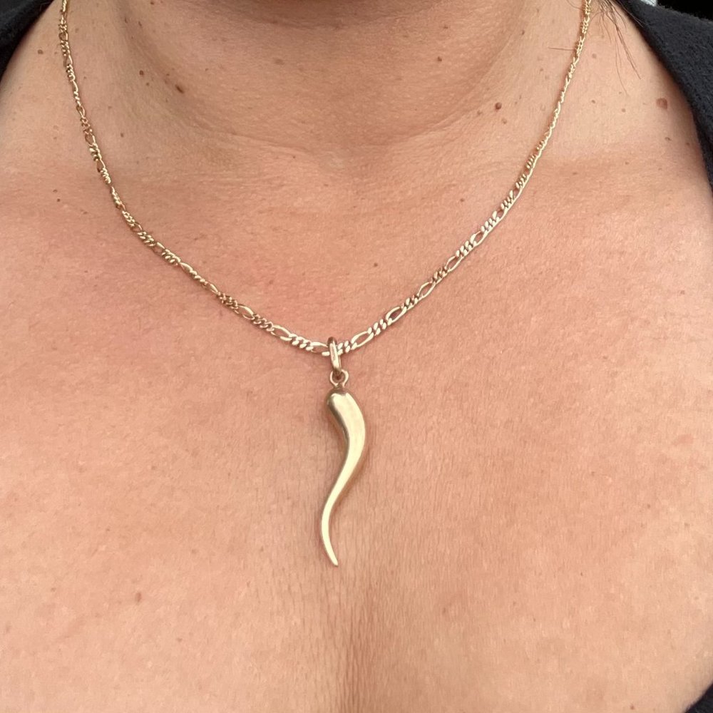 14k Real Gold Italian Horn (Good Luck) Pendant